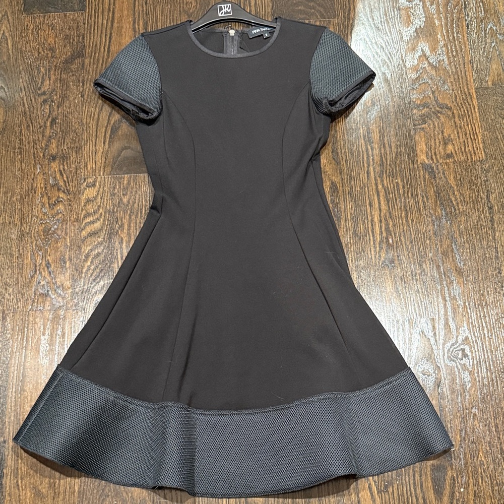 Pink Tartan Black Dress with textured accent trim.